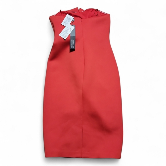 NWT $398 BADGLEY MISCHKA Strapless Bow Front Bodycon Scuba Midi Dress Red US 8 - Picture 4 of 4
